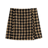 Wjczt Vintage Elegant Houndstooth Plaid Skirts Suits Women Fashion Cropped Texture Blazers Mini Skirts Ladies Outwear