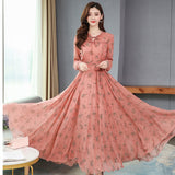 Wjczt 2022 Autumn Women&#39;s Dress Fashion Elegant Vintage Printed Long Skirt Bow Party Commuter Holiday Long Sleeve Slimming Dress Women