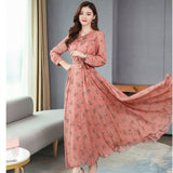 Wjczt 2022 Autumn Women&#39;s Dress Fashion Elegant Vintage Printed Long Skirt Bow Party Commuter Holiday Long Sleeve Slimming Dress Women