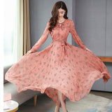 Wjczt 2022 Autumn Women&#39;s Dress Fashion Elegant Vintage Printed Long Skirt Bow Party Commuter Holiday Long Sleeve Slimming Dress Women