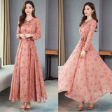 Wjczt 2022 Autumn Women&#39;s Dress Fashion Elegant Vintage Printed Long Skirt Bow Party Commuter Holiday Long Sleeve Slimming Dress Women