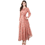 Wjczt 2022 Autumn Women&#39;s Dress Fashion Elegant Vintage Printed Long Skirt Bow Party Commuter Holiday Long Sleeve Slimming Dress Women