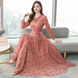 Wjczt 2022 Autumn Women&#39;s Dress Fashion Elegant Vintage Printed Long Skirt Bow Party Commuter Holiday Long Sleeve Slimming Dress Women