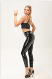 Wjczt New Women Mirror Leather Leggings Reflective Shiny Stretch Tighten PU Leather Pants High Waist Slim Sexy Leggings
