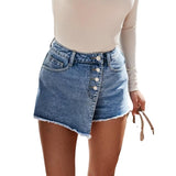 Wjczt 2022 Summer Women&#39;s Straight Breasted Denim Shorts High Waist Button Fly Shorts Skirts Feminino