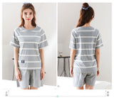 Wjczt Couple Nightwear Suit Summer Sweet Short Sleeve Pajamas Striped Casual Homewear Men Big Yards M-3XL Cotton Pijamas Mujer