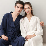 Wjczt Spring and Summer Couple Nightgown One Piece Solid Color Waffle Cardigan Three-Quarter Sleeve Robe