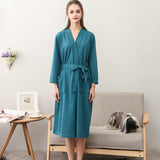 Wjczt Spring and Summer Couple Nightgown One Piece Solid Color Waffle Cardigan Three-Quarter Sleeve Robe