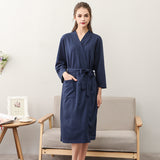 Wjczt Spring and Summer Couple Nightgown One Piece Solid Color Waffle Cardigan Three-Quarter Sleeve Robe