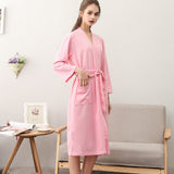 Wjczt Spring and Summer Couple Nightgown One Piece Solid Color Waffle Cardigan Three-Quarter Sleeve Robe