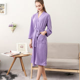 Wjczt Spring and Summer Couple Nightgown One Piece Solid Color Waffle Cardigan Three-Quarter Sleeve Robe