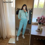 Wjczt Houndstooth Knit Womens Tracksuits Fashion O Neck Woman Pullovers + Harem Pants Two Piece Sets  Winter Outfits Four Color