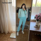 Wjczt Houndstooth Knit Womens Tracksuits Fashion O Neck Woman Pullovers + Harem Pants Two Piece Sets  Winter Outfits Four Color