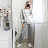 Wjczt Houndstooth Knit Womens Tracksuits Fashion O Neck Woman Pullovers + Harem Pants Two Piece Sets  Winter Outfits Four Color