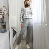 Wjczt Houndstooth Knit Womens Tracksuits Fashion O Neck Woman Pullovers + Harem Pants Two Piece Sets  Winter Outfits Four Color