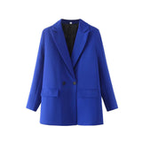 Wjczt Autumn and winter women&#39;s blazer jacket casual solid color double-breasted pocket decorative coat