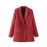 Wjczt Autumn and winter women&#39;s blazer jacket casual solid color double-breasted pocket decorative coat