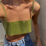 Wjczt Glitter Crop Top Women Sleeveless Vest Off Shoulder Top Open Back Y2K Clothes Summer Party Tube Top Cami Sexy Tank Tops Clubwear