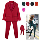 Wjczt Work Pant Suits OL 2 Piece Set For Women Business Interview Suit Set Uniform Slim Blazer And Pencil Pant Office Lady Suit