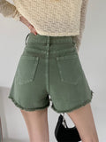 Wjczt Women&#39;s Short Pants Hight Waist Splice Pocket Wide Legs Shorts Women 2022 Fashion Casual Loose Green Shorts Feminino