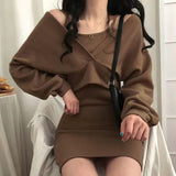 Wjczt Elegant Suit Suspender Dress Long sleeve Solid color Party Sexy Bodycon Women's dress