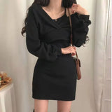 Wjczt Elegant Suit Suspender Dress Long sleeve Solid color Party Sexy Bodycon Women's dress