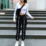 Wjczt Gothic Streetwear Women&#39;s Cargo Pants with Chain Punk Techwear Black Oversize Korean Fashion Wide Leg Trousers Alt