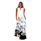 Wjczt Spring Summer Print Long Dress Women Beach Holiday Casual Fashion Elegant Dresses Party Sleeveless V Neck Maxi Dresses