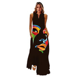 Wjczt Spring Summer Print Long Dress Women Beach Holiday Casual Fashion Elegant Dresses Party Sleeveless V Neck Maxi Dresses