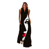 Wjczt Spring Summer Print Long Dress Women Beach Holiday Casual Fashion Elegant Dresses Party Sleeveless V Neck Maxi Dresses