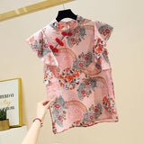 Wjczt Chinese Cheongsam Style Women Floral Chiffon Shirt 2022 Summer Blouse Ruffles Short Sleeve Shirts Tops Blusas A3252