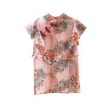 Wjczt Chinese Cheongsam Style Women Floral Chiffon Shirt 2022 Summer Blouse Ruffles Short Sleeve Shirts Tops Blusas A3252