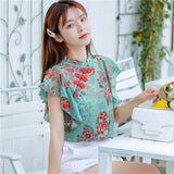 Wjczt Chinese Cheongsam Style Women Floral Chiffon Shirt 2022 Summer Blouse Ruffles Short Sleeve Shirts Tops Blusas A3252