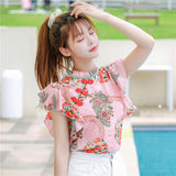 Wjczt Chinese Cheongsam Style Women Floral Chiffon Shirt 2022 Summer Blouse Ruffles Short Sleeve Shirts Tops Blusas A3252