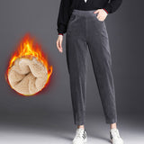 Wjczt Plush Thick Casual Pants Women&#39;s Corduroy Warm Pants Autumn Winter Leggings High Waist Harem Pants Trousers Women
