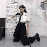 Wjczt Gothic Streetwear Women&#39;s Cargo Pants with Chain Punk Techwear Black Oversize Korean Fashion Wide Leg Trousers Alt