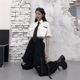 Wjczt Gothic Streetwear Women&#39;s Cargo Pants with Chain Punk Techwear Black Oversize Korean Fashion Wide Leg Trousers Alt