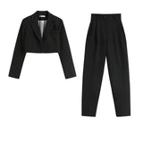 Wjczt Autumn Two Piece Sets Korean Fashion Blazer Suits Women Crop Coat and Pant Suits Long Sleeve Ensemble 2 Pieces Outfit