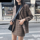 Wjczt 2022 Retro Plaid Blazer Set Single-breasted Jacket &amp; Pencil Skirt 2 Pieces Skirt Suit Female Office Ladies Blazer Suit