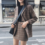 Wjczt 2022 Retro Plaid Blazer Set Single-breasted Jacket &amp; Pencil Skirt 2 Pieces Skirt Suit Female Office Ladies Blazer Suit