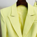 Wjczt Blazer Pantsuits Two Piece Set Office Ladies Women Yellow Purple Business Single Buttons Flared Pants Blazer + Pants Formal Suit