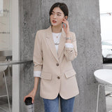 Wjczt New 2022 Autumn Fashion Blazer Jacket Women Casual Korean Pockets Long Sleeve Coat Office Ladies Solid Loose Blazer