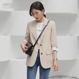 Wjczt New 2022 Autumn Fashion Blazer Jacket Women Casual Korean Pockets Long Sleeve Coat Office Ladies Solid Loose Blazer