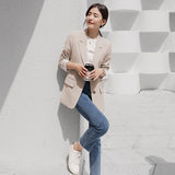 Wjczt New 2022 Autumn Fashion Blazer Jacket Women Casual Korean Pockets Long Sleeve Coat Office Ladies Solid Loose Blazer