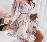 Wjczt Women&#39;s Floral Print Half Sleeve Sexy Mini Party Dress Backless Ruffle Spring Summer Dress 2022 Casual Female Clothing