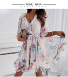 Wjczt Women&#39;s Floral Print Half Sleeve Sexy Mini Party Dress Backless Ruffle Spring Summer Dress 2022 Casual Female Clothing