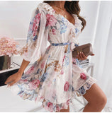 Wjczt Women&#39;s Floral Print Half Sleeve Sexy Mini Party Dress Backless Ruffle Spring Summer Dress 2022 Casual Female Clothing