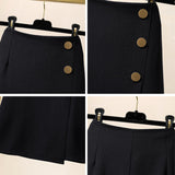 Wjczt 2022 Autumn Winter Women&#39;s Skirt Wool&amp;Blends Thick Black Skirts A-Line Button Suit Skirt Loose Oversize Female Clothing KE1738