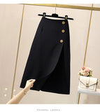 Wjczt 2022 Autumn Winter Women&#39;s Skirt Wool&amp;Blends Thick Black Skirts A-Line Button Suit Skirt Loose Oversize Female Clothing KE1738