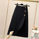 Wjczt 2022 Autumn Winter Women&#39;s Skirt Wool&amp;Blends Thick Black Skirts A-Line Button Suit Skirt Loose Oversize Female Clothing KE1738